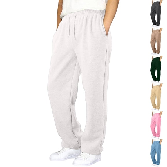 Sweatpants Mens Open Bottom Drawstring Outdoor Hiking Pants Casual Track Jogging, White XL