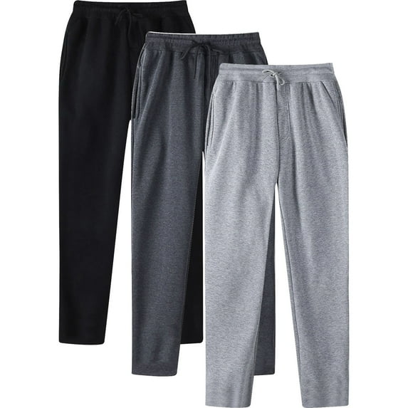 Sweatpants Pack for Men 3 Pack Fleece Lined Straight Leg Pants with Pockets and Drawstring Elastic Waist Solid Color Athletic Workout Trousers Pant