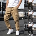 thumbnail image 1 of Sweatpants Pants Authentics Mens Relaxed Fit Stretch Cargo Pant Men's Solid Color Pocket Bandage Elastic Waist Casual Fashionable Cargo Full Length Pants Khaki L, 1 of 9