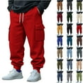 thumbnail image 1 of Sweatpants Pants for Men Sports Leisure Pocket Solid Color Elastic Waist Drawstring Straight Leg Retractable Hem Design Long Pants with Pocket, 1 of 9