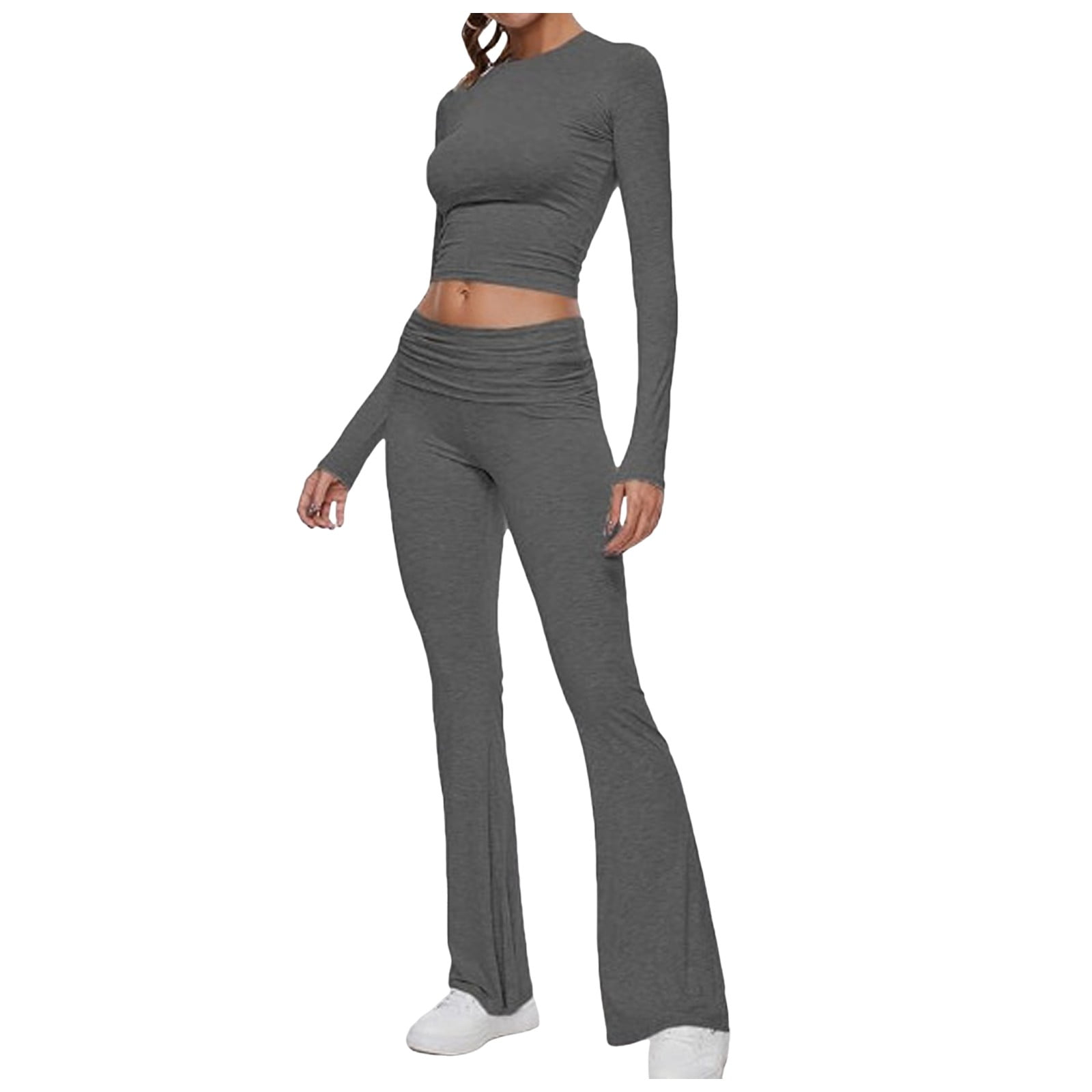 Sweatpants Set For Women Piece Sets Fold Over Flare Pants Set
