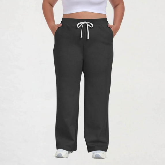 Sweatpants Sweatpants Wide Leg Women Women Plus Size Solid Color Elastic Waist Pocket Drawstring Sports Pants Trousers,Dark Gray,XXXL