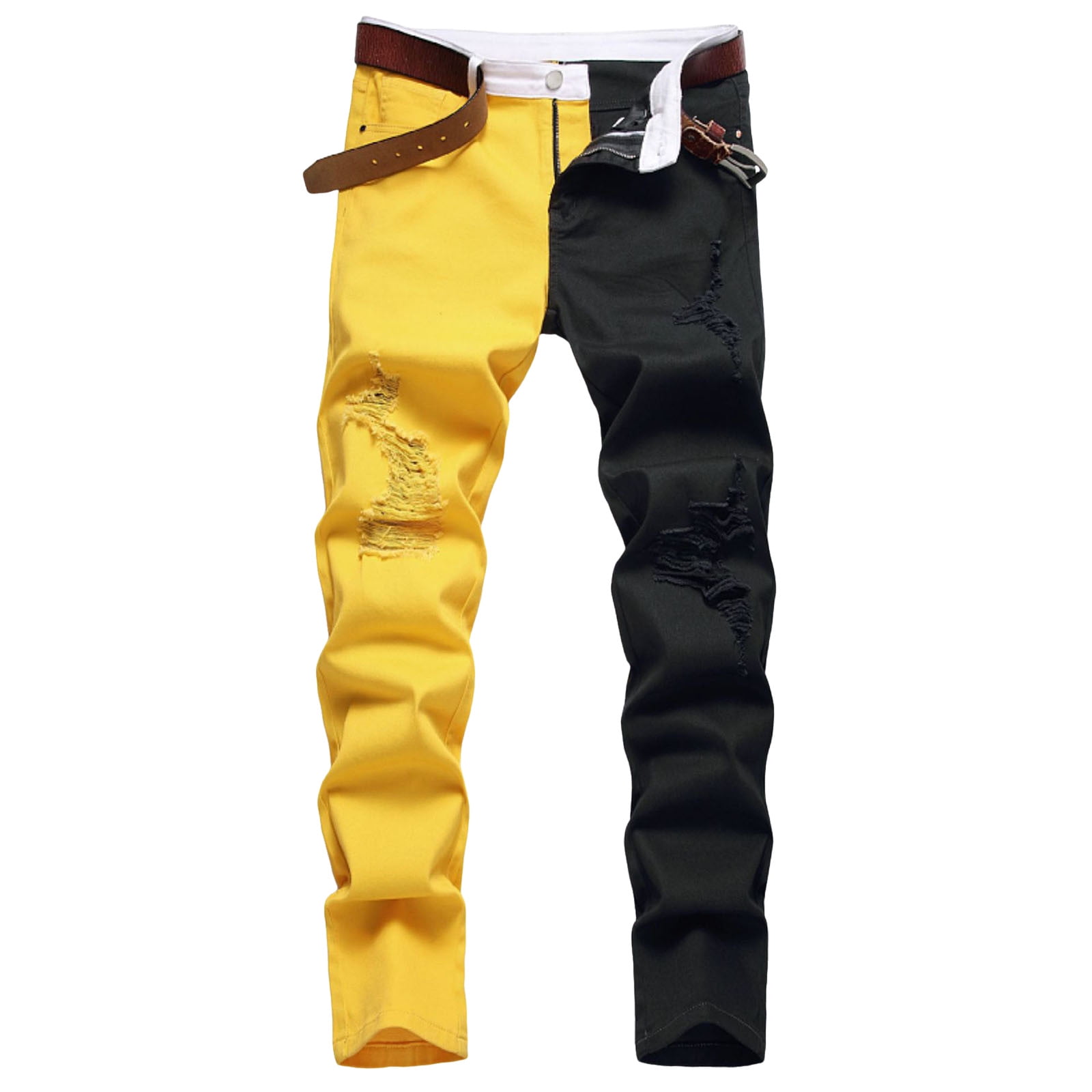 Sweatpants That Look Like Jeans Elastic Waist Pants Slim fit fashionable small feet trendy patchwork slightly elastic multi color colored men Men s Pants Boot Cut Jeans for Man Gold L Walmart