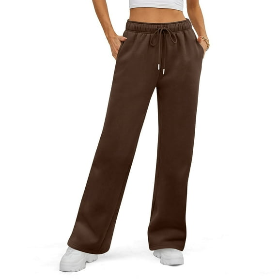 Sweatpants Winter Warm Wide Leg Sweat Pants Baggy Casual Pants with Pocket 2025 Coffee XL