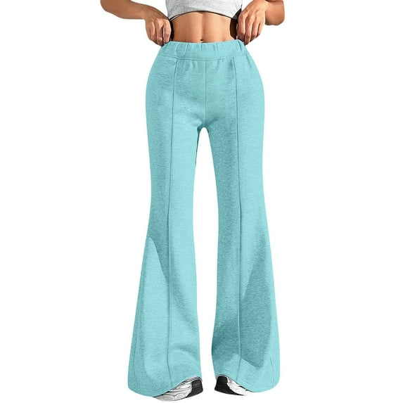 Sweatpants Women, Audhol Women Fashion Casual High Waisted Solid Color Wide Leg Sweatpants Flare Sweatpants Women Sky Blue 2XL