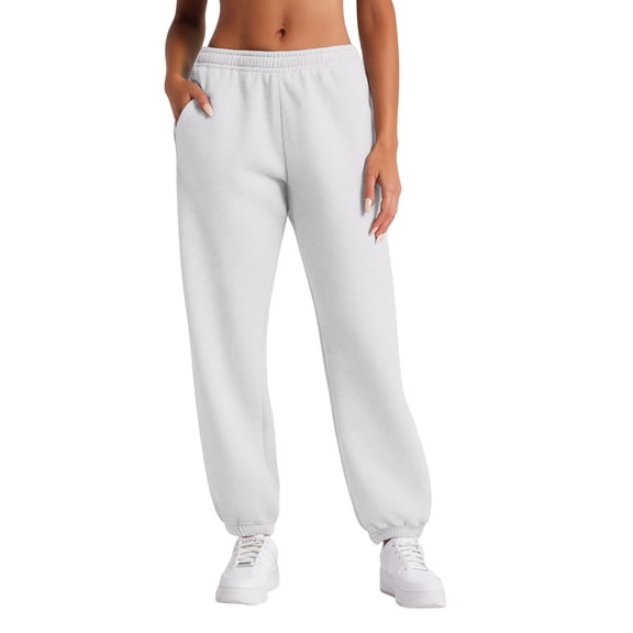 Sweatpants Women Baggy High Waisted Fleece Lined Joggers with Elastic Cuff Ankle Cozy Casual Lounge Pants,White XXL