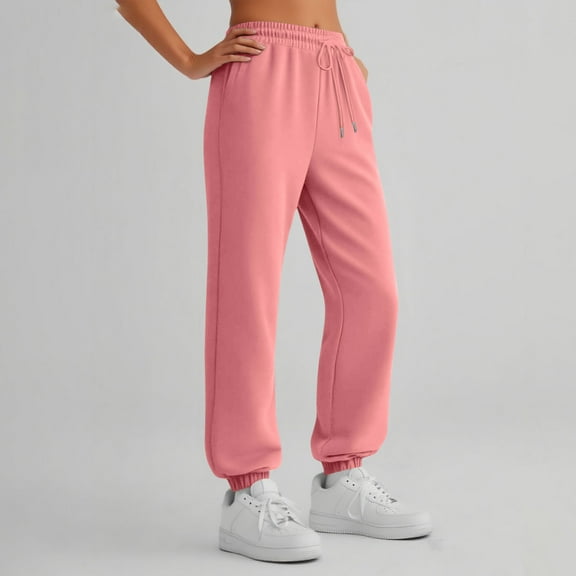 Sweatpants Women Baggy High Waisted Sweat Pants Fall Clothes Casual Joggers Y2k Aesthetic Warm Trousers with Pockets 03-Pink S