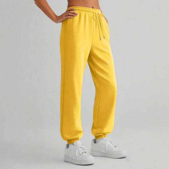 Sweatpants Women Baggy High Waisted Sweat Pants Fall Clothes Casual Joggers Y2k Aesthetic Warm Trousers with Pockets 06-Yellow S