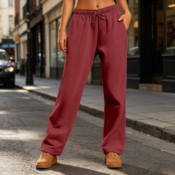 Sweatpants Women Baggy Lounge Pants with Pockets Workout Gym Active High Waisted Comfy Joggers for Women Fall Clothes 2026(Wine,M)