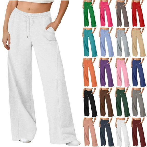 Sweatpants Women Baggy Sweatpants for Women High Waisted Soft Joggers Women with Pockets Velvet Thick Running Fitness Sports Pants Plus Size Lounge Trousers on Clearance