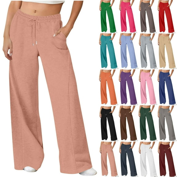 Sweatpants Women Baggy Sweatpants for Women High Waisted Soft Joggers Women with Pockets Velvet Thick Running Fitness Sports Pants Plus Size Lounge Trousers on Clearance