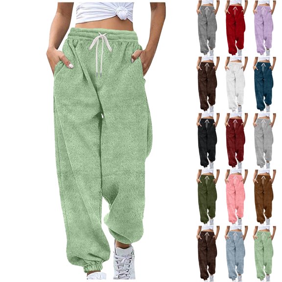Sweatpants for Women Baggy Warm Fleece Wide Leg Sweatpants Ankle Tapered Pants Side Pockets Solid Color Fleece Keep warm Athletic Jogger Women's Pants