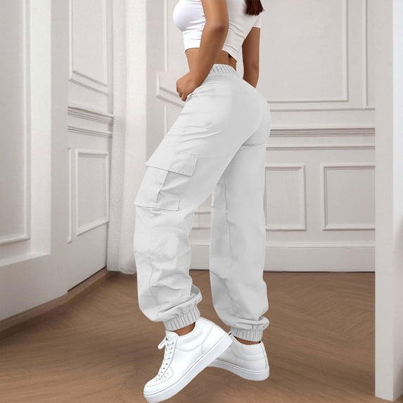 Sweatpants Women Cargo Pants for Women High Waisted Hiking Pants Baggy Stretchy Wide Leg Streetwear with 6