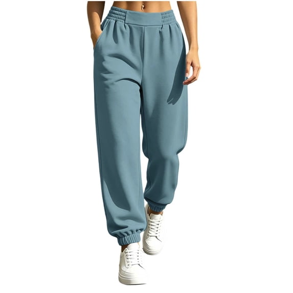 Sweatpants for Women Casual Solid Color Fleece Drawstring Elastic Waist Cuffed Ankles Sweatpants with Side Pockets Workout Lounge Trousers Fall Clothes 2026
