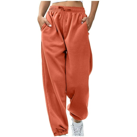Sweatpants Women Elastic High Waisted Workout Active Joggers Pants Casual Baggy Athletic Pants with Pockets Orange XL