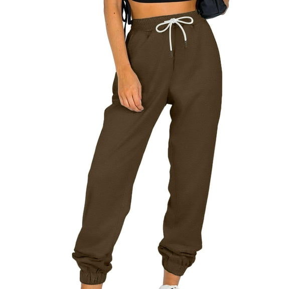 Sweatpants Women Fall Fashion Baggy Joggers Workout Lounge Comfy High Waisted Athletic Sweat Pants Dark Brown M