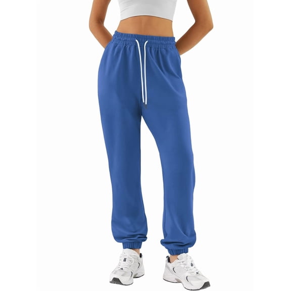 Sweatpants Women Fall Fashion Baggy Joggers Workout Lounge Comfy High Waisted Athletic Sweat Pants Lake Blue M