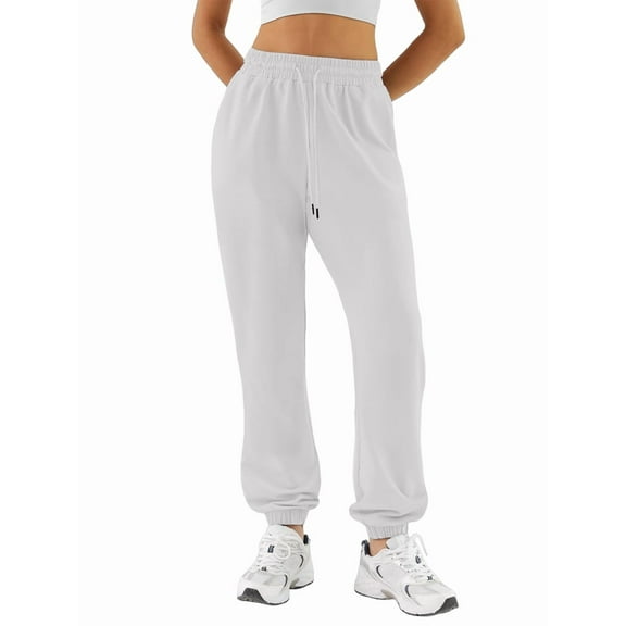 Sweatpants Women Fall Fashion Baggy Joggers Workout Lounge Comfy High Waisted Athletic Sweat Pants Light Grey XL