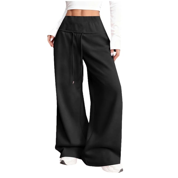 Sweatpants Women Fall Outfits Wide Leg Baggy Pants High Waisted Drawstring Sweat Solid Color Pant with Pocket