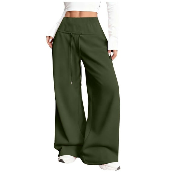 Sweatpants Women Fall Outfits Wide Leg Baggy Pants High Waisted Drawstring Sweat Solid Color Pant with Pocket