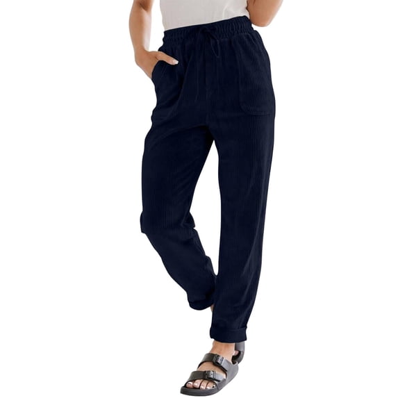Sweatpants Women High Waisted Corduroy Pull On Pants Straight Leg Dress Pants With Pockets Comfy Business Casual Work Pants Soft Polyester Fabric M High Pull Pants