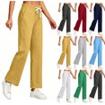 thumbnail image 1 of Sweatpants Women High Waisted Cotton Linen Drawstring Elastic Waist Trousers with Pockets Comfortable for Home Wear, 1 of 6