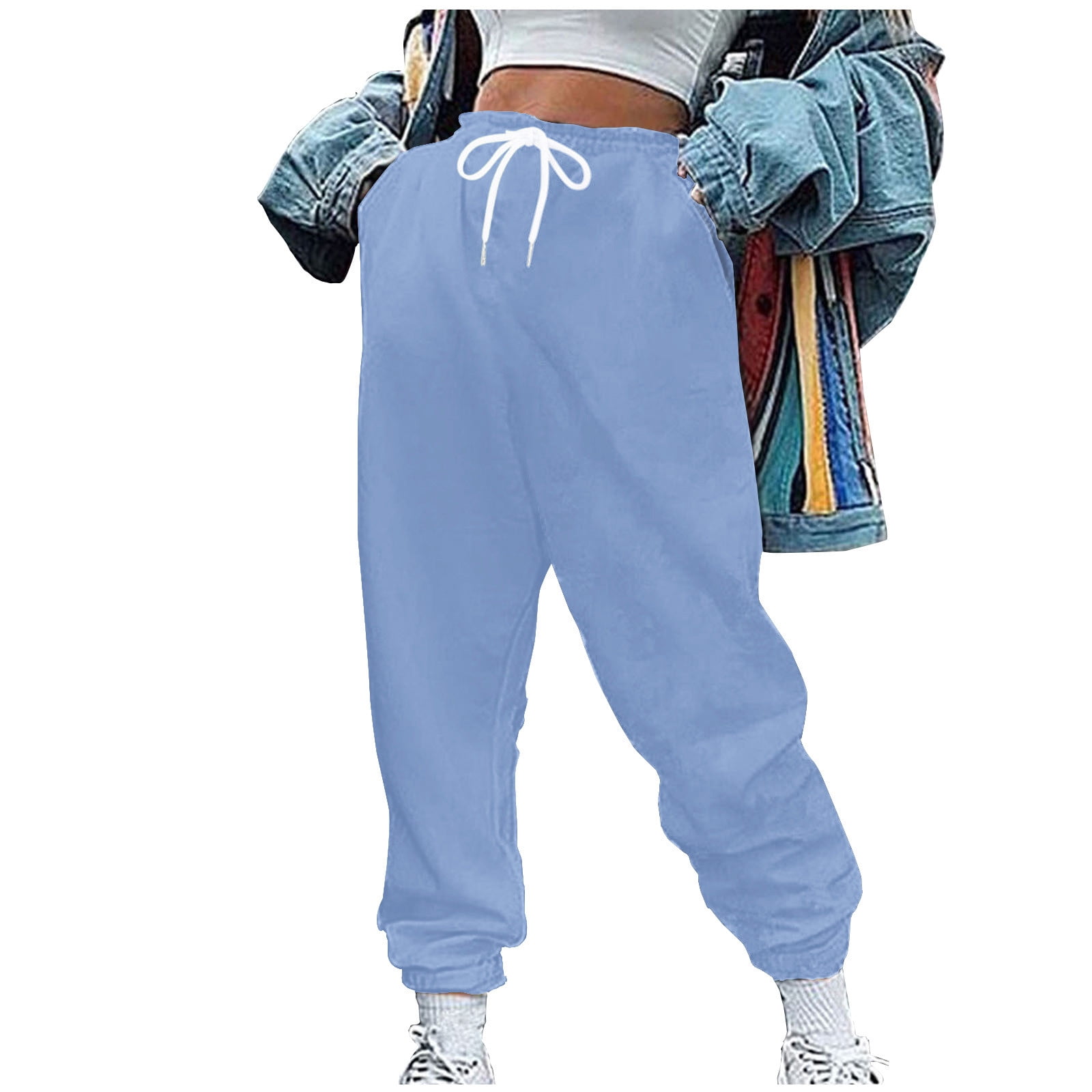 2023 Autumn Women's Cargo Capri Pants High Waist Cotton Sports Jogger Pants  for Women Baggy Harem Trousers Basic Sweatpants