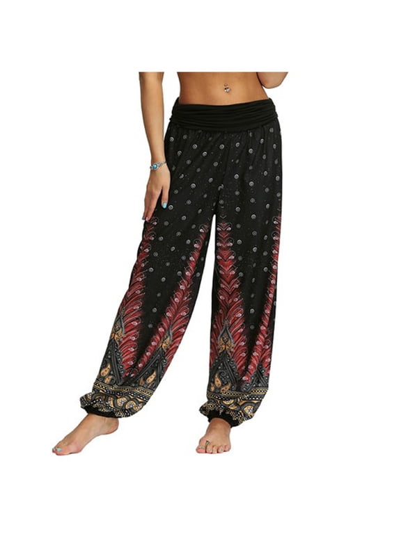 Sweatpants Women Loose Retro Printed Jumpsuit Crotch Yoga Pants