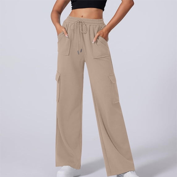Sweatpants Women New Straight Tube Solid Color Multi Pocket High Waisted Drawstring Work Sweatpants Pants Womens Pants Trendy