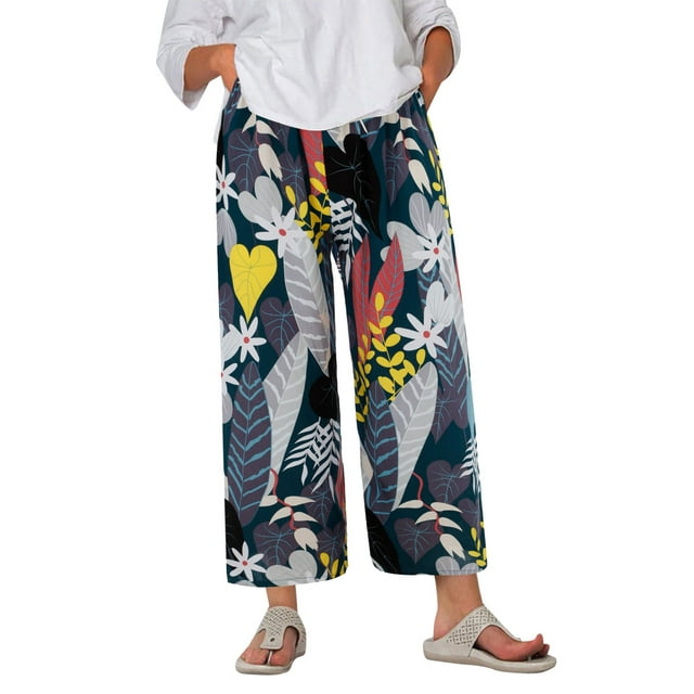Sweatpants Women Pajama Comfy Printed Wide Leg Lounge Bow Elastic Waist ...