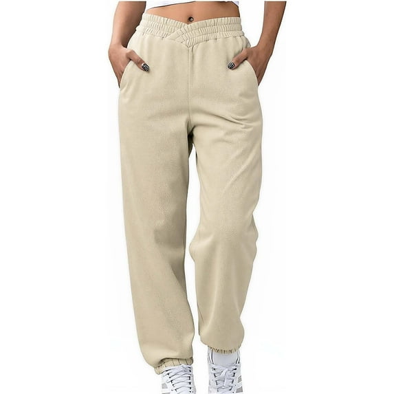 Sweatpants Women Pants with Pockets Fleece Lined Joggers Loose Fit, Solid Color, Comfortable for Casual and Sports Wear,Gray,XL
