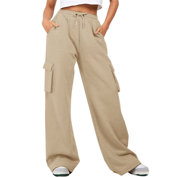 Sweatpants Women Pants with Pockets Fleece Lined Joggers Loose Jogger Pants for Warm and Comfortable Athletic Wear,Beige,S
