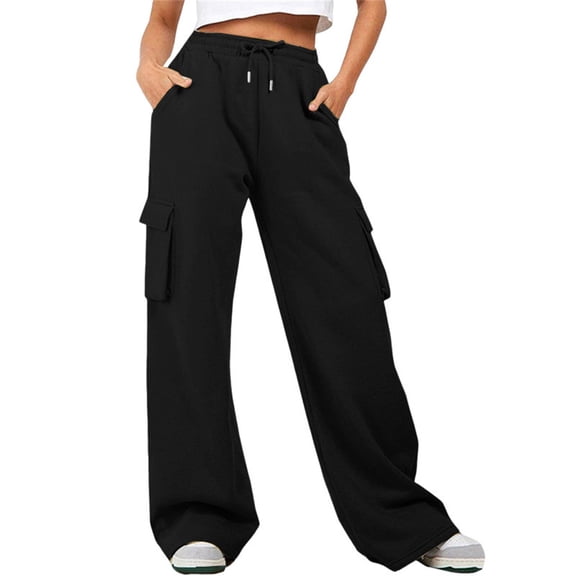 Sweatpants Women Pants with Pockets Fleece Lined Joggers Loose Jogger Pants for Warm and Comfortable Athletic Wear,Black,S