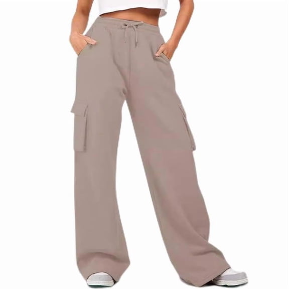 Sweatpants Women Pants with Pockets Fleece Lined Joggers Loose Jogger Pants for Warm and Comfortable Athletic Wear,Khaki,2XL