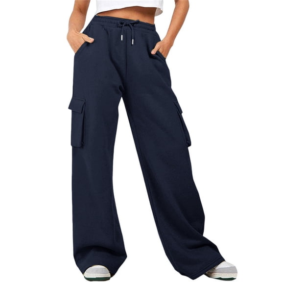 Sweatpants Women Pants with Pockets Fleece Lined Joggers Loose Jogger Pants for Warm and Comfortable Athletic Wear,Navy,S