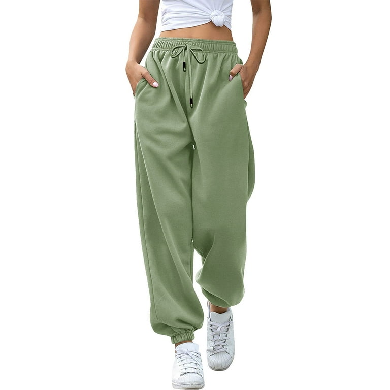 Sweatpants Women Petite Solid Color Athletic Pants Training Pants High Waist Stretch Drawstring Running Joggers Pants Beach Pants with Pockets Green S Walmart