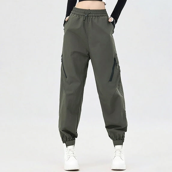 Sweatpants Women Plus Size, Ladies' Solid Color Casual Versatile Waterproof And Windproof Outdoor Sports Pants Long Pants Women High Waisted Pants (Green,L)