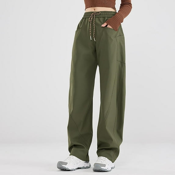 Sweatpants Women Plus Size, Ladies' Solid Color Casual Versatile Waterproof And Windproof Outdoor Sports Pants Long Pants Women High Waisted Pants (Olive Green,XXL)