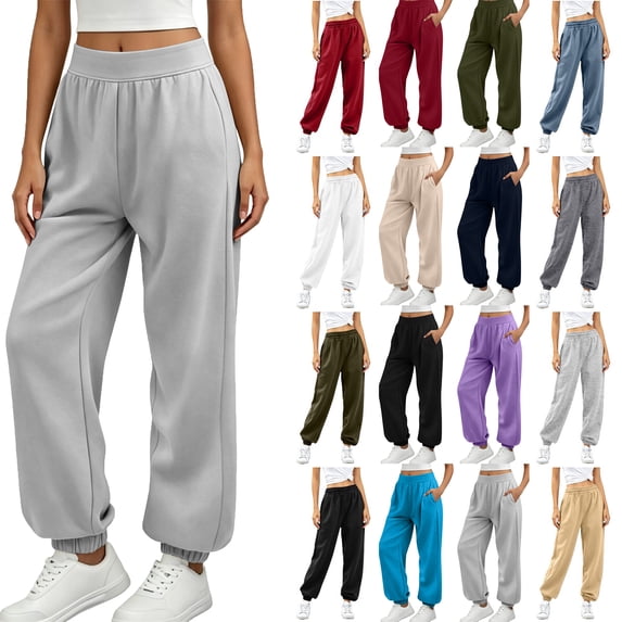 Sweatpants for Women with Pocket Plus Size Women's Solid Color Wide Leg Sweatpant Elastic Waisted Outdoor Joggers Casual Trousers