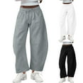 thumbnail image 1 of Sweatpants for Women with Pocket Plus Size Women's Solid Barrel Wide Leg Sweatpant Drawstring Elastic Waisted Wide Leg Pants Casual Trousers With Pockets Green S, 1 of 10
