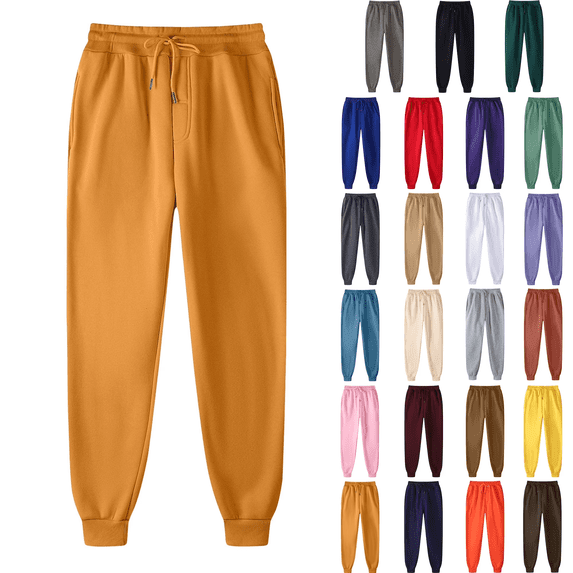 Sweatpants Women Sawvnm Fashion Man Pocket Sweatpants Casual Solid Color Elastic Waist Long Pants Orange L