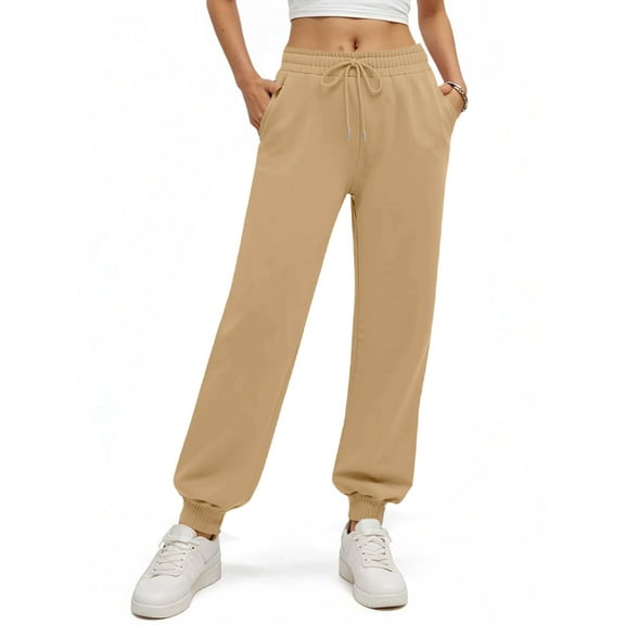 Sweatpants Women Solid Color Cinch Bottom Sweatpants Low Rise Drawstring Athletic Joggers Lounge Pants with Pockets Camel XL