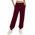 thumbnail image 1 of Sweatpants Women Solid Color Cinch Bottom Sweatpants Low Rise Drawstring Athletic Joggers Lounge Pants with Pockets Wine L, 1 of 4