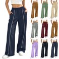 thumbnail image 1 of Sweatpants Women Solid Color Elastic High Waist Wide Leg Trousers with Side Stripe and Pockets Comfortable for Home Wear, 1 of 9