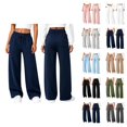 thumbnail image 1 of Sweatpants Women Solid Color Elastic Waist Wide Straight Leg Lightweight Casual Pants Fall Trousers with Pockets, 1 of 8