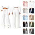 thumbnail image 1 of Sweatpants Women Solid Color Elastic Waist Wide Straight Leg Lightweight Casual Pants Fall Trousers with Pockets, 1 of 9