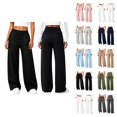 thumbnail image 1 of Sweatpants Women Solid Color Elastic Waist Wide Straight Leg Lightweight Casual Pants Fall Trousers with Pockets, 1 of 7