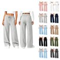 thumbnail image 1 of Sweatpants Women Solid Color Elastic Waist Wide Straight Leg Lightweight Casual Pants Fall Trousers with Pockets, 1 of 8