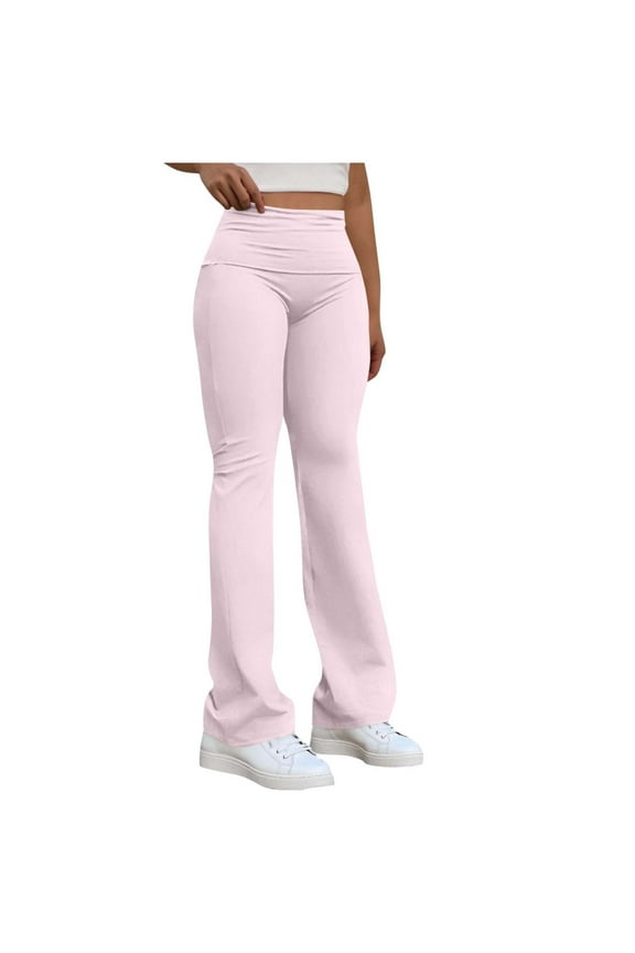 Sweatpants Women Solid Color Elastic Waisted Sports Casual Pants High Waist Yoga Pants Flare Skinny Pants Fold Over Leggings Stretch Slim Joggers
