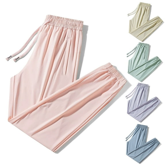 Sweatpants Women Summer Cool Ice Silk Drawstring Super Stretch Quick Dry Joggers Elastic Waist Loose Fit Blue Casual Lounge Pant M